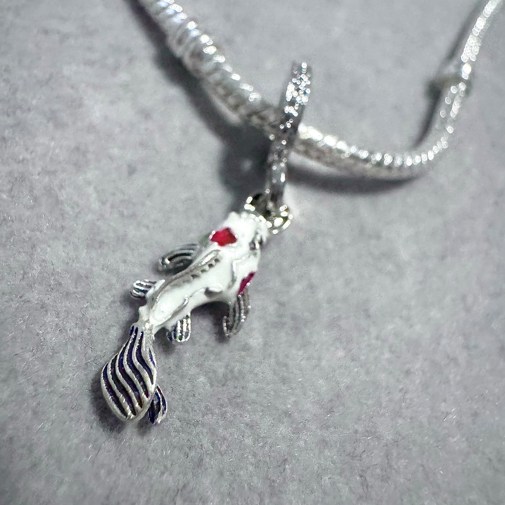 Silver Tone White Koi Fish Charm Bead Red Accents Compatible Pandora Bracelet - Picture 2 of 9